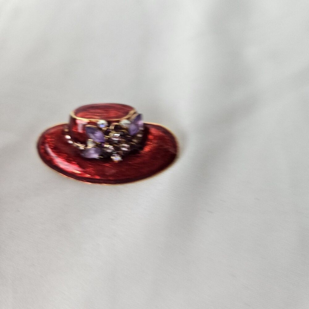 Red Hat Enameled Jeweled Trinket Treasure Box‎ Lady's Trinket Ring/Earring Box